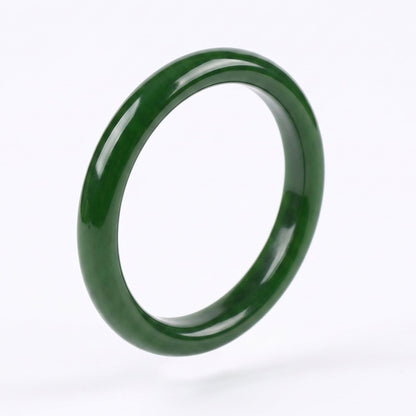 Deep Green Jade Bangle Bracelet - Natural Nephrite Stone for Longevity & Blessing