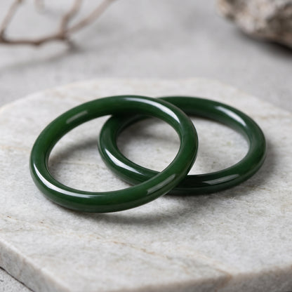 Deep Green Jade Bangle Bracelet - Natural Nephrite Stone for Longevity & Blessing