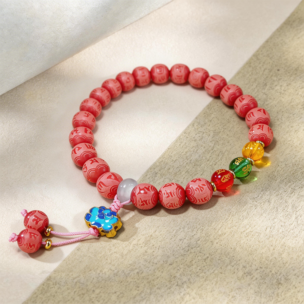 VerdantStrand Pink Bodhi Seed & Mantra Amulet Bracelet