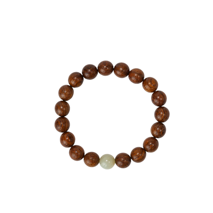 VerdantStrand Golden Sandalwood & Hetian Jade Amulet Bracelet