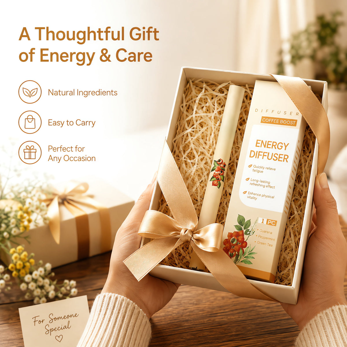 Gift box presentation of the energy diffuser pen
