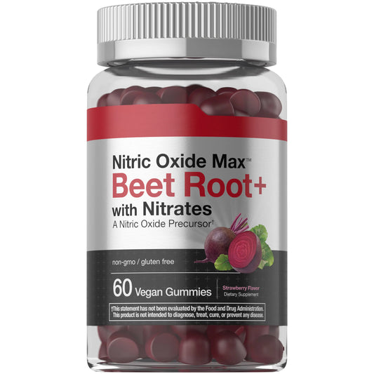 Horbäach Nitric Oxide Beet Root Gummies - 60 Count - with Nitrates - Strawberry Flavor - Vegan, Non-GMO, Gluten Free Supplement