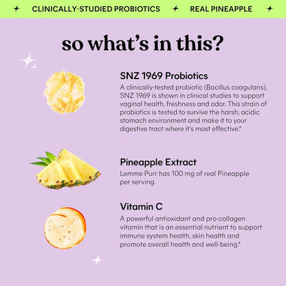 Lemme Purr Gummies - Vaginal Probiotic for Women - Balanced pH, Healthy Odor, Yeast Balance & Flora Support - Tasty Pineapple (60 Count)