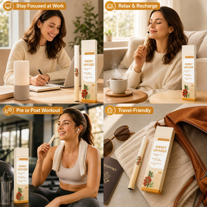 Woman using the energy diffuser at her desk