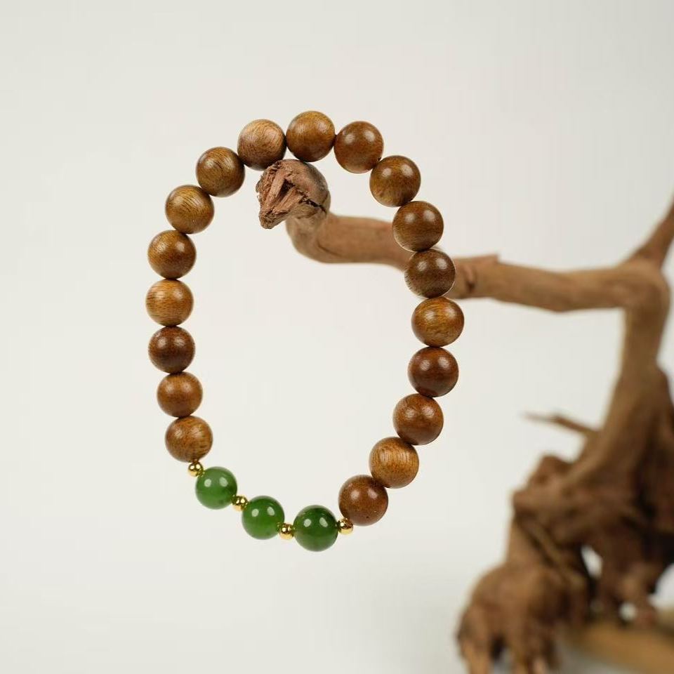 Hainan Agarwood & Green Jade Bracelet: Grounding Harmony and Renewal