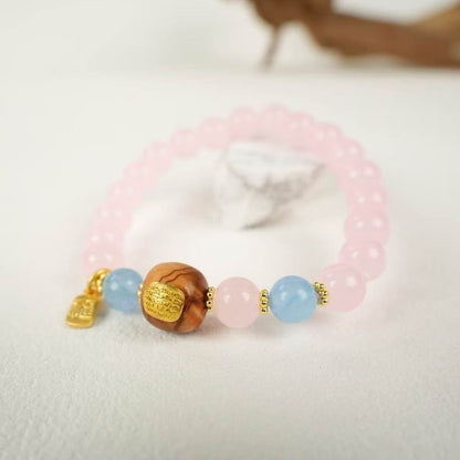 Scripted Harmony Bracelet: Pink Agate & Cliff Cypress with Five Mantras