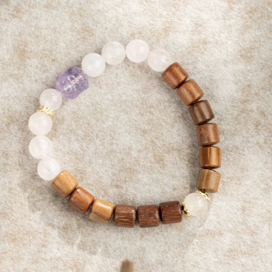 Quartz & Rosewood Bracelet — Heartwarming Love, Handcrafted Harmony