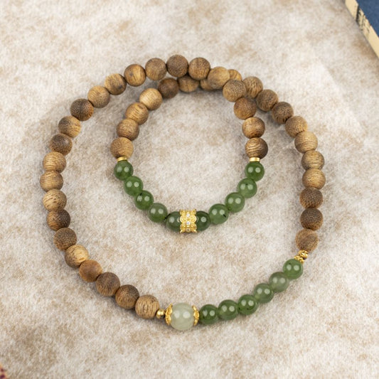 Green Jade & Agarwood Double-Wrap Bracelet — Renewal, Strength & Serenity