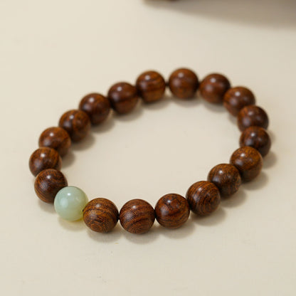 VerdantStrand Golden Sandalwood & Hetian Jade Amulet Bracelet