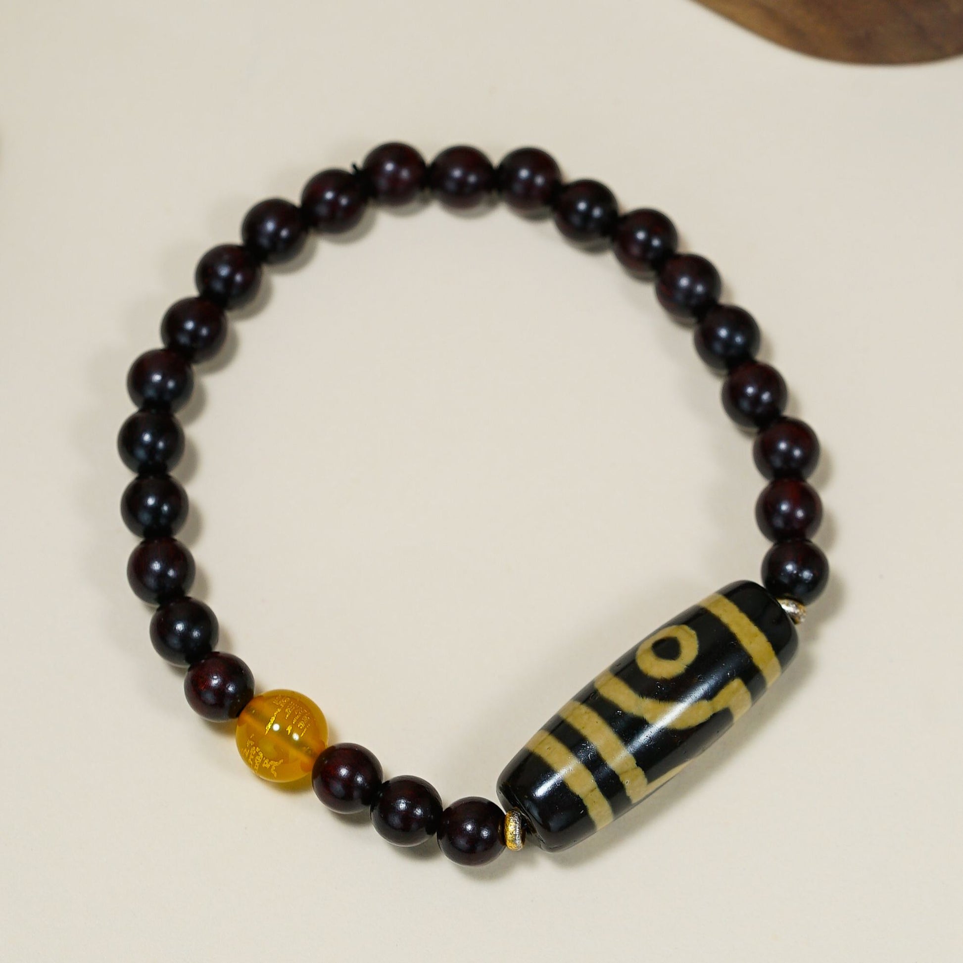 VerdantStrand Red Sandalwood & Dzi Bead Amulet Bracelet