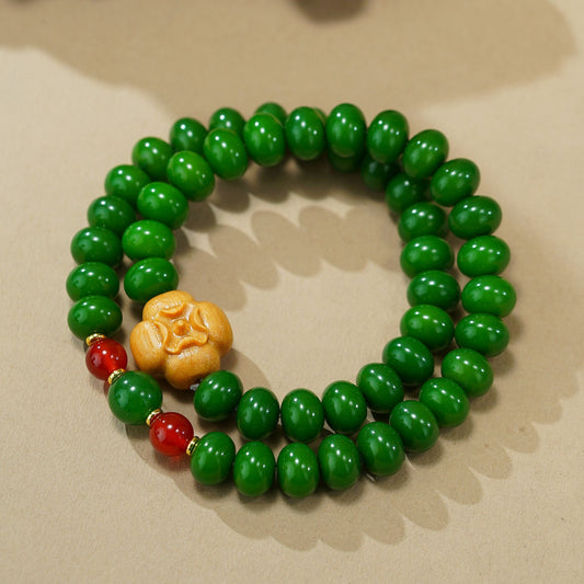 VerdantStrand Green Bodhi Seed & Persimmon Amulet Bracelet