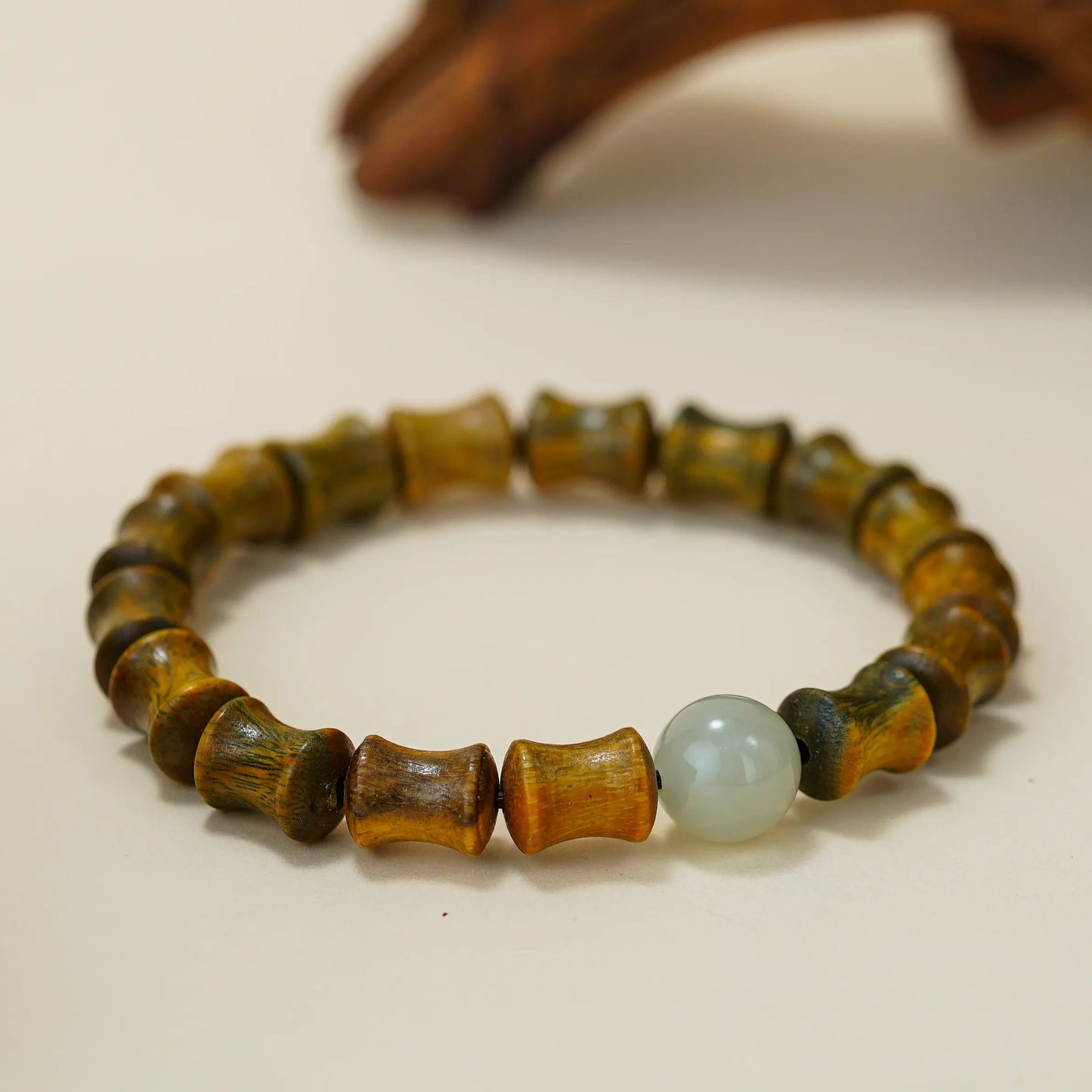 VerdantStrand Green Sandalwood & Hetian Jade Amulet Bracelet