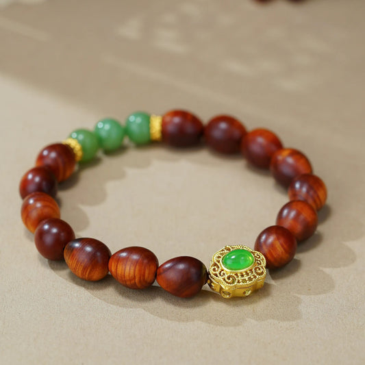 VerdantStrand Cypress Wood & Green Agate Amulet Bracelet