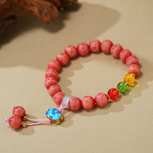 VerdantStrand Pink Bodhi Seed & Mantra Amulet Bracelet