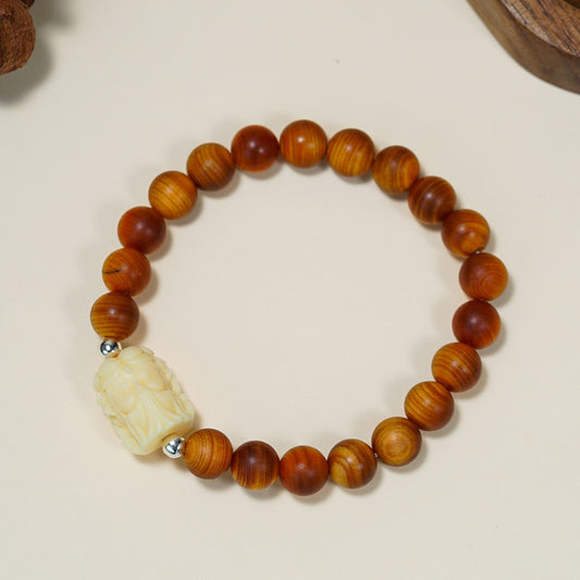 VerdantStrand Cypress Wood & Ivory Fruit Fox Amulet Bracelet
