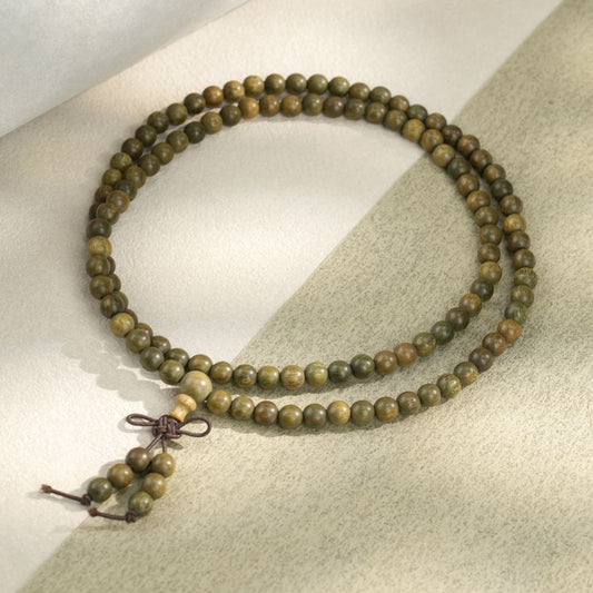 Green Sandalwood 108 Bead Mala: Natural Wood Meditation Beads