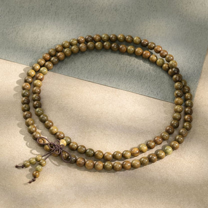 Green Sandalwood 108 Bead Mala: Natural Wood Meditation Beads