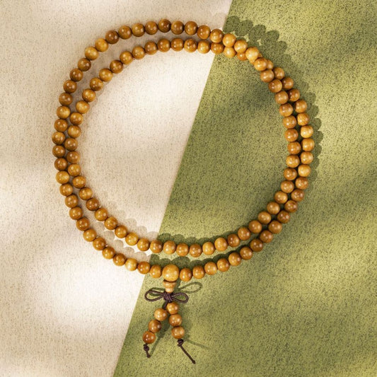 Sandalwood 108 Bead Mala: Golden Grain Sandalwood Prayer Beads