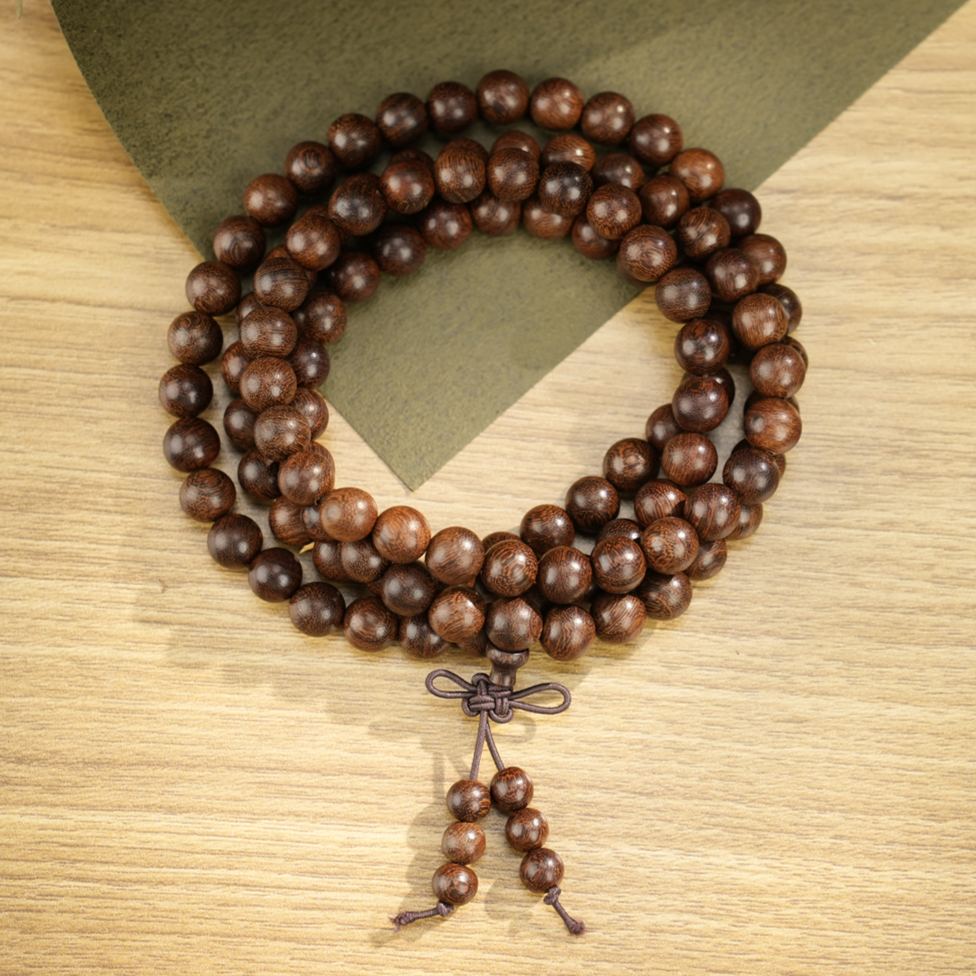 Golden Silk Sandalwood 108 Bead Mala: Handcrafted Prayer Beads