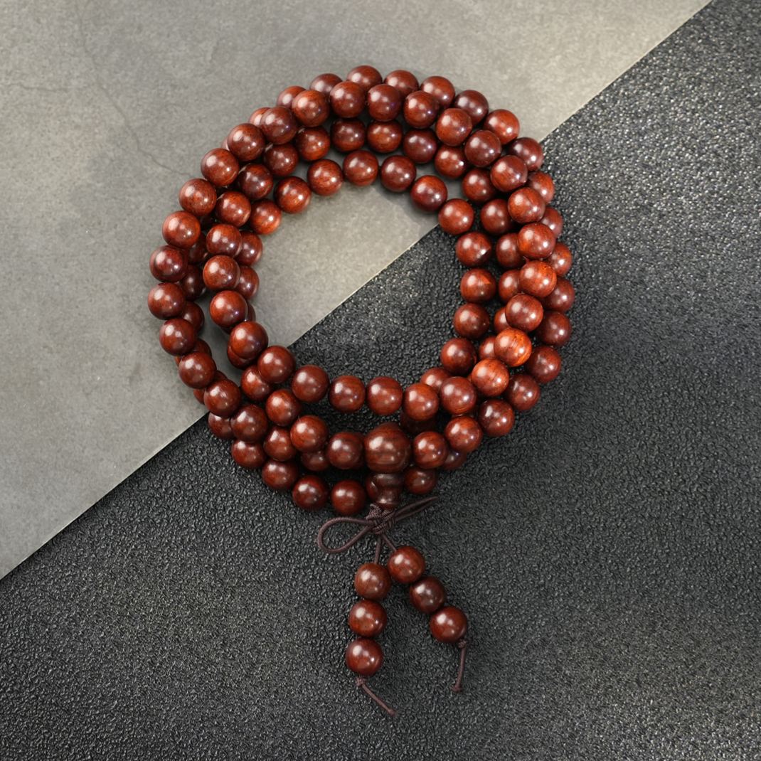 Red Rosewood 108 Bead Mala: Handcrafted Prayer Beads