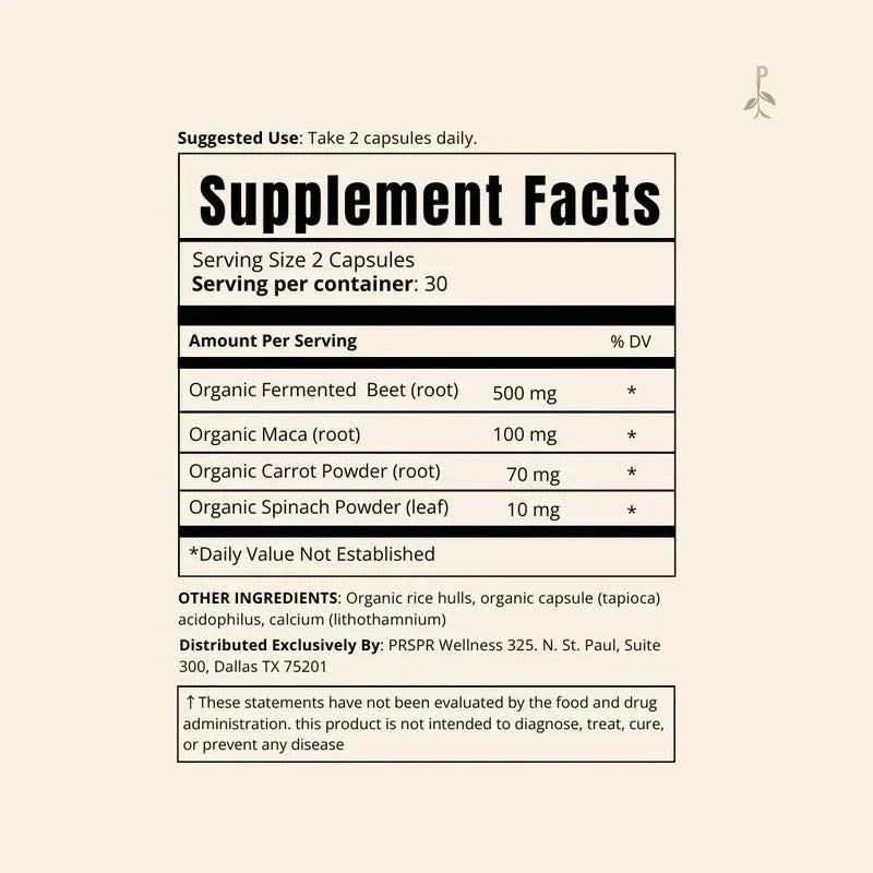 Fermented Beet with Maca by PRSPR Wellness - 60 Vegan Organic Capsules