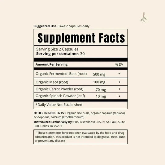 Fermented Beet with Maca by PRSPR Wellness - 60 Vegan Organic Capsules