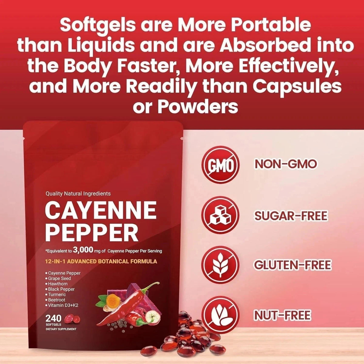 VivoNu Cayenne Pepper Softgels Supplement - 240 Capsules NEW FREE SHIP