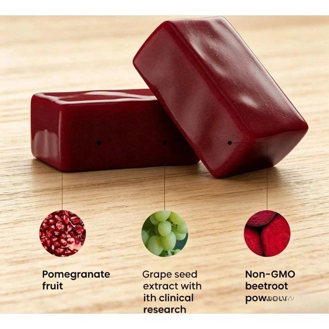 Cherry chews with pomegranate, grape seed extract and beetroot powder