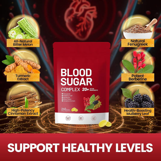 Blood Sugar Complex Supplement | Advanced Formula with 20 Herbs and Vitamins wit