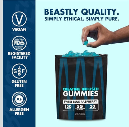 Vegan, FDA registered facility, gluten-free and allergen-free badges